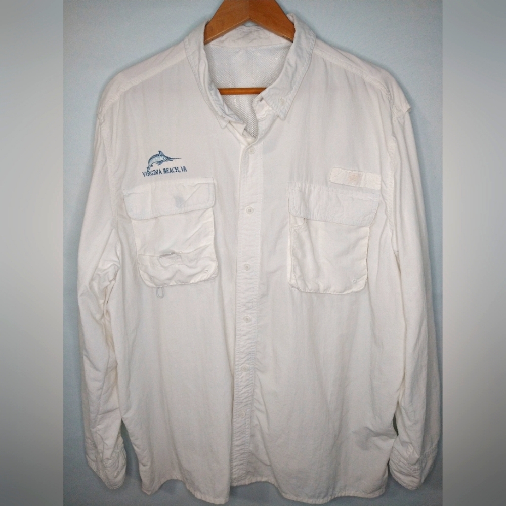 Virginia Beach VA White Fishing Long Sleeve Mesh Lined Athletic Shirt